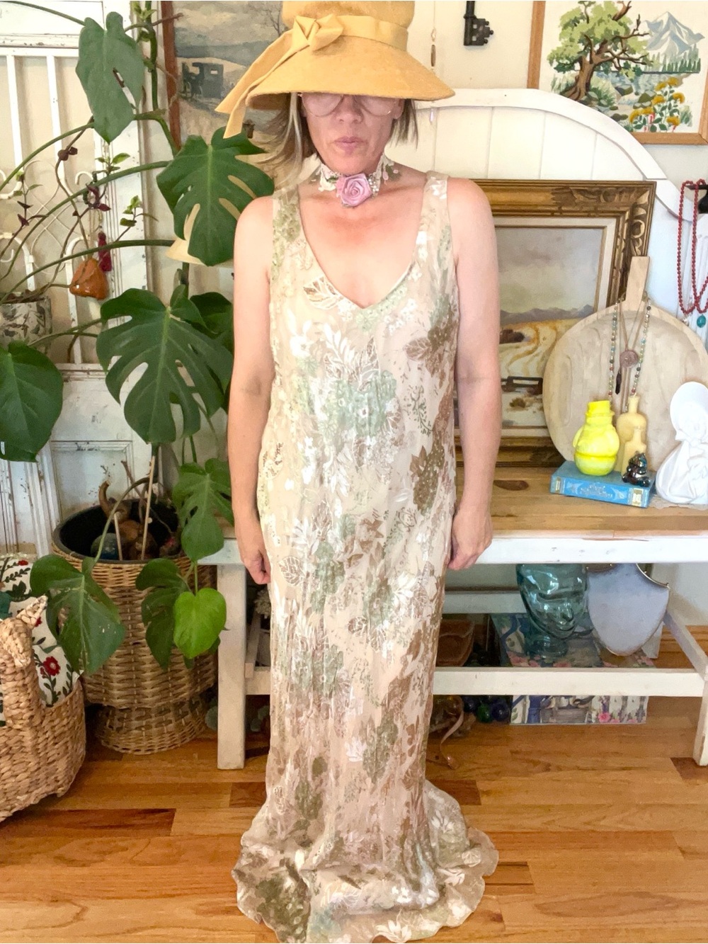 Vintage Alex Evenings Sequin Floral Lace Beaded Formal Gown Dress Size 18 Euro - Picture 4 of 13